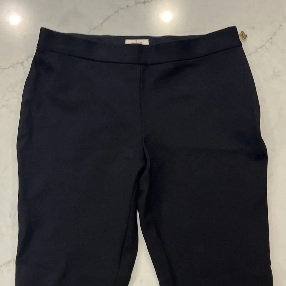 Kate Spade Skinny Ankle Pants‎ Womens 6 Black Gold Tone Side Zip Stretch Viscose